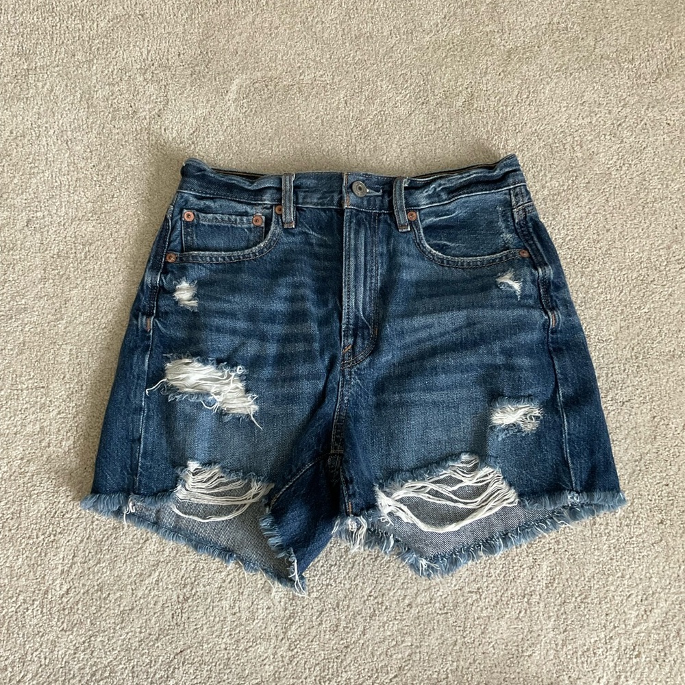 American Eagle Outfitters Dark Blue Distressed Denim Cutoff Shorts